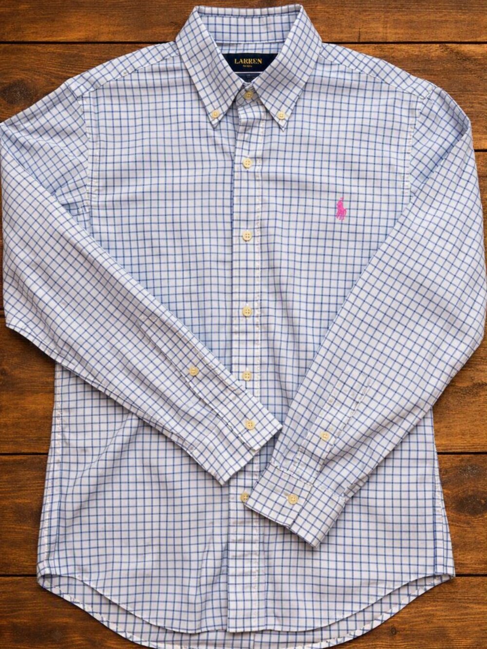 Ralph Lauren White Blue Grid Button‑Down Shirt Men’s Long Sleeve Slim Fit